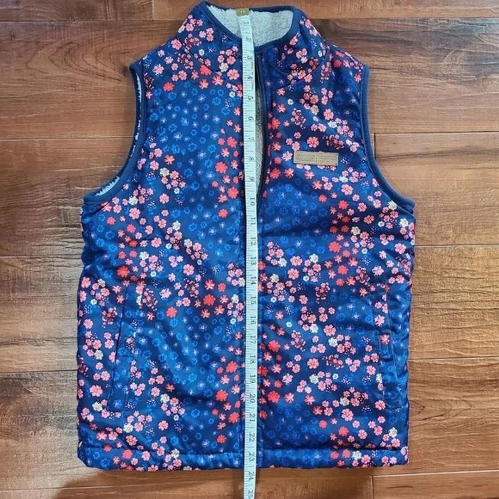 Buffalo‎ David Bitton Girls M Floral Fuzzy Reversible Vest Outwear Cozy Layering